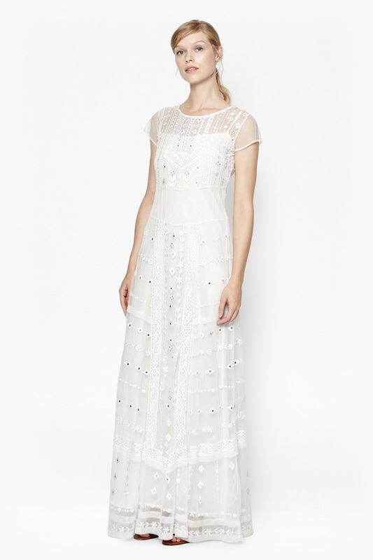 Picture Coachella Embroidered Maxi Dress with metal embellishments.  Sweetly simple and elegant, perfect for a summer or beach wedding. £250.00 , cheap high street wedding dress, affordable high street wedding dress, budget friendly high street wedding dress